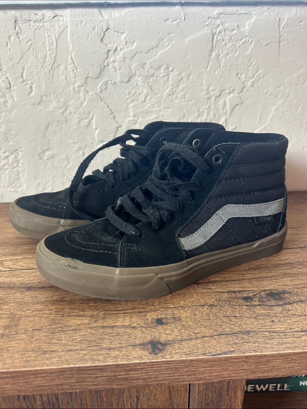 Vans Mens Black High-Top Sneakers with Gray Side Stripe